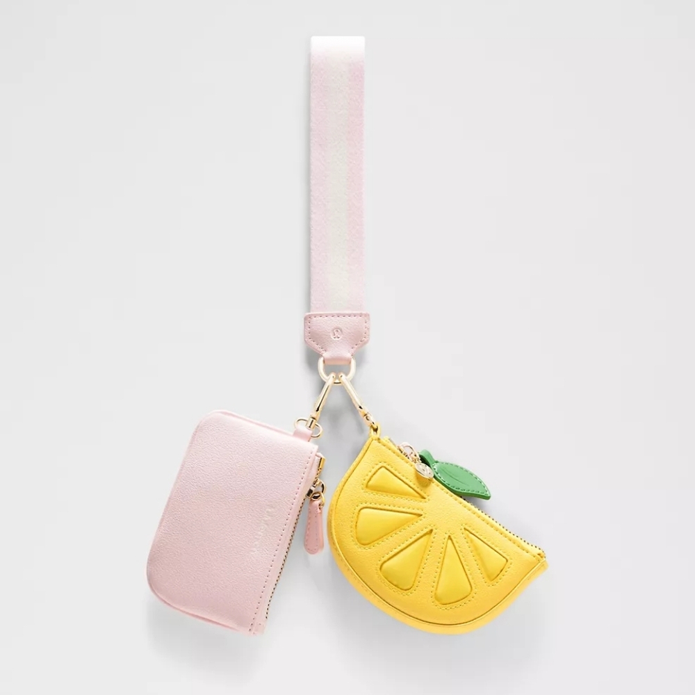 *NWT* LULULEMON Pink Lemon Dual Pouch Wristlet - Textured Leather Alternative